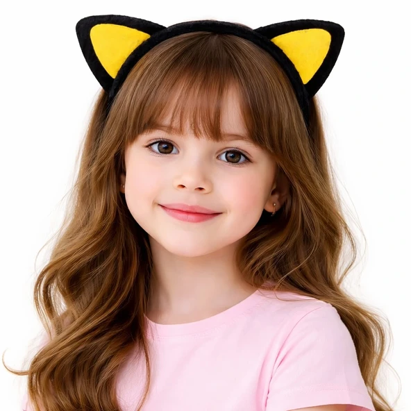 Peluş Kedi Kulak Taç Sarı Siyah – Çocuk Parti  Kostüm Tacı mirSM0010K-F032-S ürün görseli 1