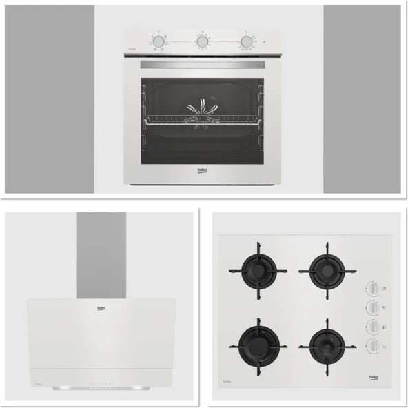 Beko Beyaz Cam Avantajlı Ankastre Set - 3’lü Ankastre Set (BFC 221 HB, BOCD T 6011 EHB, BDE 6050 HB) ürün görseli 1