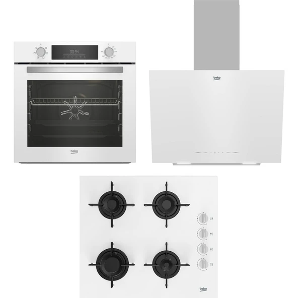 Beko Beyaz Ankastre SET(BFC330 B + Bde 6041 B + Bocd T 6011 Eb Gazlı Cam Tablalı Ocak) ürün görseli 1