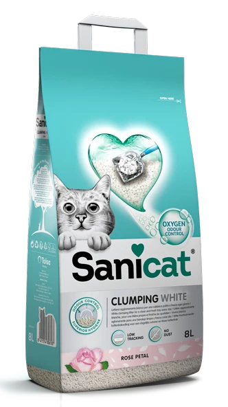Sanicat Clumping White Gül Kokulu Kedi Kumu 8l ürün görseli 1