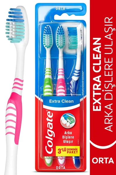 Colgate Extra Clean Diş Fırçası Orta 3'lü - Eski Ambalaj ürün görseli 1
