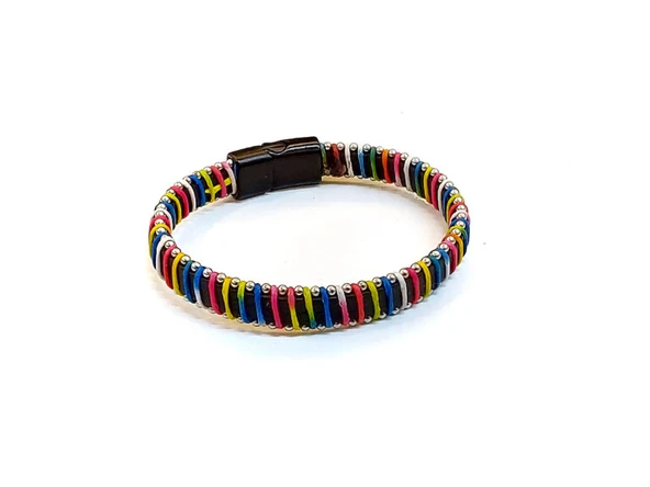 Color Loop Core – Renkli İp Detaylı Siyah Erkek Bileklik-1433 ürün görseli 1
