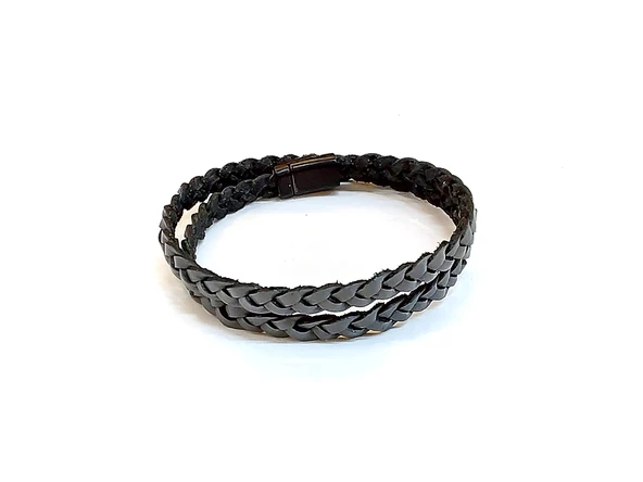Graphite Double Braid – Çift Sıra Örgü Gri Hakiki Deri Erkek Bileklik-1428 ürün görseli 1