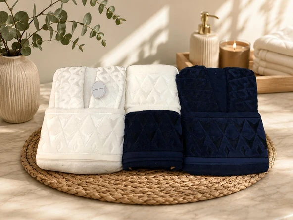 Royam Cotton Paris Jakarlı Pamuklu 6 Parça Aile Bornoz Seti ürün görseli 1