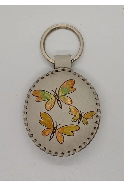 Durush Collection Gerçek Deri, El Dikişi, El Boyama Kelebek Desen Anahtarlık ürün görseli 1