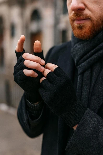 Parmak Unisex Triko Örgü Eldiven – Günlük Kışlık Aksesuar Yarım ürün görseli 1