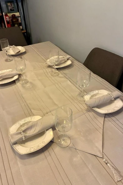 Colber 26 Parça Masa Örtüsü Takımı Gri - Resim 4