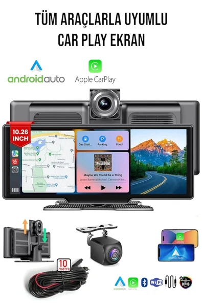 10.2" İnç CarPlay & Android Auto Araç Ekranı | 4K Çift Kameralı | 128GB Kart Destekli ürün görseli 1