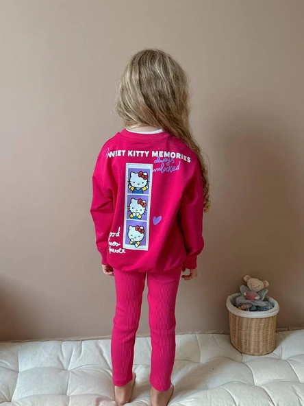 Cg Kids Hello Kitty Sırt Baskı Detaylı Kız Çocuk 2 iplik Taytlı Alt Üst Takım Süper Kalite Kumaş ürün görseli 1