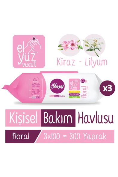 Sleepy Floral Kişisel Bakım Havlusu 3x100 (300 Yaprak) ürün görseli 1