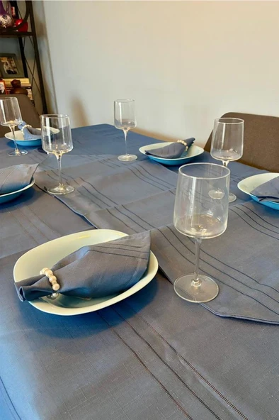 Colber 26 Parça Masa Örtüsü Takımı İndigo - Resim 3