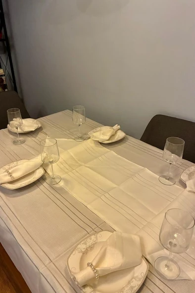 Colber 26 Parça Masa Örtüsü Takımı Krem - Resim 3