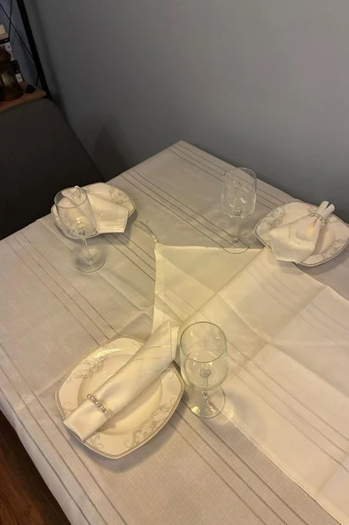 Colber 26 Parça Masa Örtüsü Takımı Krem - Resim 5