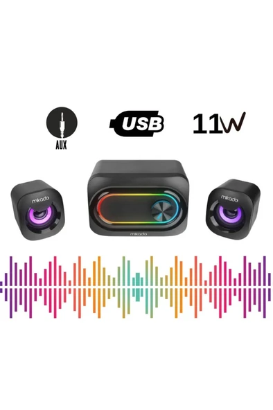 Mikado Rgb Ledli 2.1 Gaming Hoparlör 5W+3Wx2USB MD-511 ürün görseli 1
