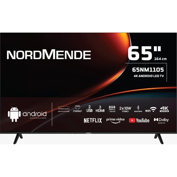 Nordmende 65NM1105 Frameless 4K Ultra HD 65" 165 Ekran Uydu Alıcılı Android Smart LED TV ürün görseli 1