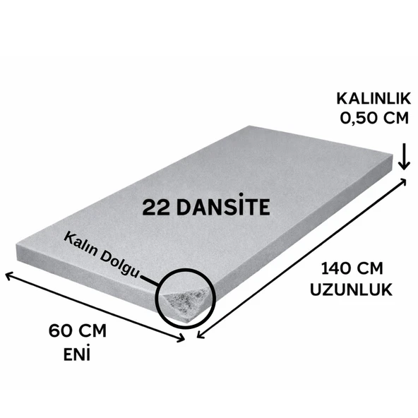 Ütü Masası Süngeri 22 Dansite 5 mm Isıya Dayanıklı Gri 60-140 cm ürün görseli 1