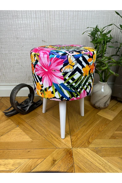 decosense Pembe Çiçekli Puf Oturan Bench Tabure koltuk ürün görseli 1