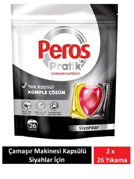 Peros Pratik Matik Çamaşır Deterjanı Kapsülü - Tableti 52 Adet Siyahlar 2PKx26 ürün görseli 1