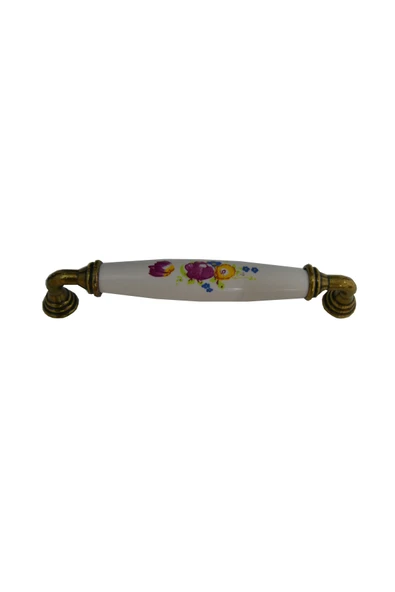 Düz Polimer 5'li Fiyat 128mm Antik Sarı Çiçek Desenli Kulp ürün görseli 1