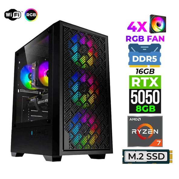 Xaser Sage X30 Ryzen 5 7500F DDR5 16GB 6000Mhz Ram 1TB M.2 Nvme SSD 8GB RTX5050 Ultra Performans Masaüstü Bilgisayar ürün görseli 1