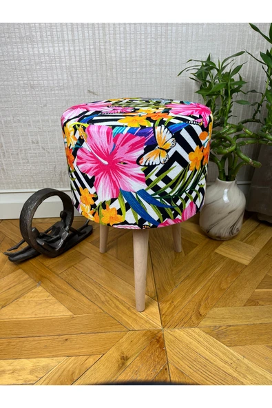 decosense Pembe Çiçekli Puf Oturan Bench Tabure koltuk ürün görseli 1