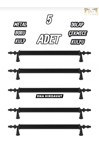 Siyah Boru Kulp 192mm Metal Dolap Kulpu Çekmece Kulpu 19.2cm (5 Adet) ürün görseli 1