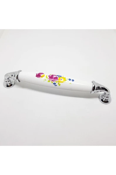 Klasik Krom Çiçek Desenli Polimer Kulp 128mm (5adet) ürün görseli 1