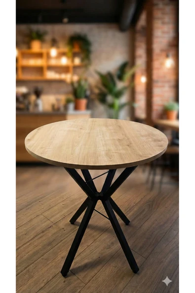 decosense 70 Cm Siyah Metal Ayak 2-3 Kişilik Yuvarlak Masa Mutfak Masası Balkon Masası Kafe Masası Ofis Masası SAFİR MEŞE ürün görseli 1