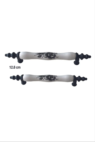 Asos Model Gül Desenli Beyaz Porselen Mobilya Kulp - 12.8 Cm ürün görseli 1