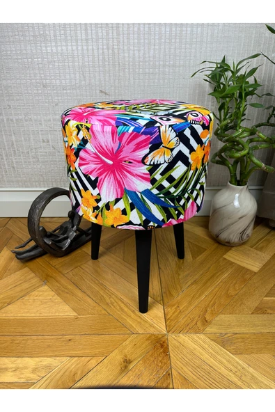 decosense Pembe Çiçekli Puf Oturan Bench Tabure koltuk ürün görseli 1