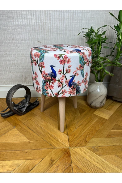 decosense Tavus Kuşu Desenli Modern Puf Bench Oturak Tabure Koltuk ürün görseli 1