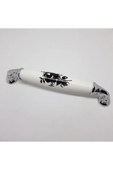 Klasik Krom Siyah Çiçekli Polimer Kulp 128mm (5adet) ürün görseli 1