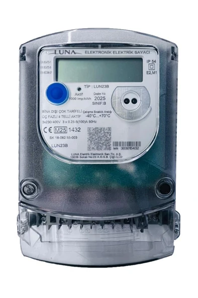Luna Trifaze 0,25-5(100)A Elektronik Elektrik Sayacı - 3 Fazlı İşyeri Sayacı ürün görseli 1