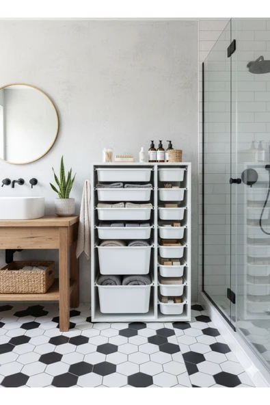 decosense Çok Amaçlı Polipropilen Plastik 14 Çekmeceli Banyo Dolabı Havlu Temizlik Kozmetik Düzenleyici Dolap OD114B ürün görseli 1