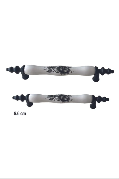 Asos Model Gül Desenli Beyaz Porselen görünümlü Mobilya Kulp - 9.6 Cm ürün görseli 1