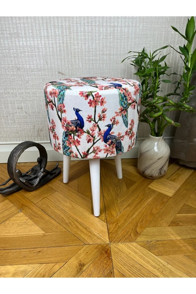 decosense Tavus Kuşu Desenli Modern Puf Bench Oturak Tabure Koltuk ürün görseli 1