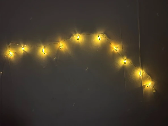 Ramazan Süsü 2 Metre Pilli LED Işık  Yıldız, Ay ve Kandil Figürlü (Gün Işığı) ürün görseli 1