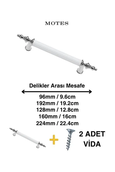 Rustik Kulp Modelleri Lüks Modern Mutfak Dolap Çekmece Mobilya Kulbu 96mm BEYAZ-KROM ürün görseli 1