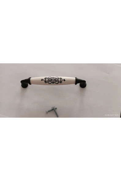 128MM 1 ADET LÜX MOBİLYA KULPU SEÇİL SİYAH METAL AYAKLI BEYAZ SİYAH DESENLİ PLMR DOLAP MUTFAK ürün görseli 1