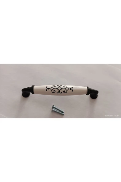 128 MM 1 ADET LÜX MOBİLYA KULPU SEÇİL SİYAH METAL AYAKLI BEYAZ SİYAH DESENLİ PLMR DOLAP MUTFAK ürün görseli 1