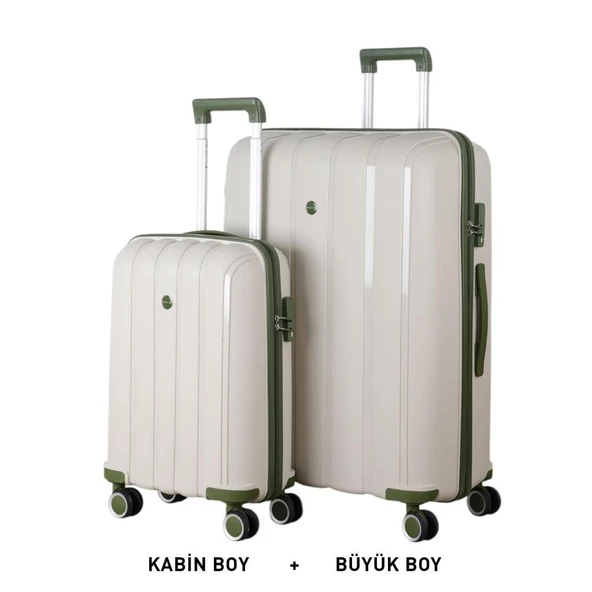 Mçs Valiz Büyük ve Kabin Kırılmaz PP Silikon Kemik/Haki