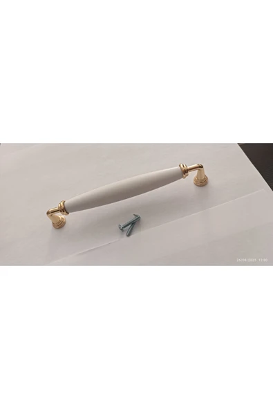 160 MM 1 ADET ALTIN METAL AYAKLI SERT POLİMER BEYAZ KULP DOLAP MUTFAK ürün görseli 1