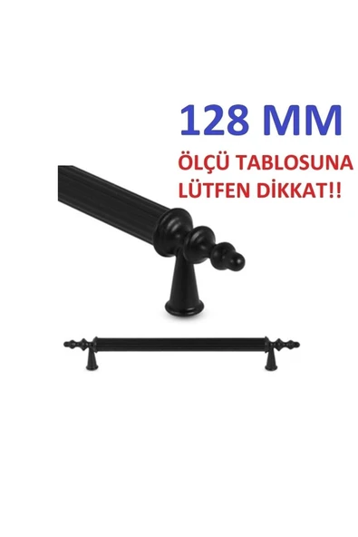 Efsun Siyah Boru Kulp 128mm Metal Kulp Mutfak Dolap Kulp Gardolap Kulp ürün görseli 1