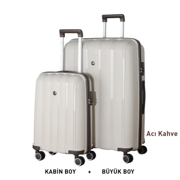 Mçs Valiz Büyük ve Kabin Kırılmaz Silikon Kemik/AcıKahve ürün görseli 1