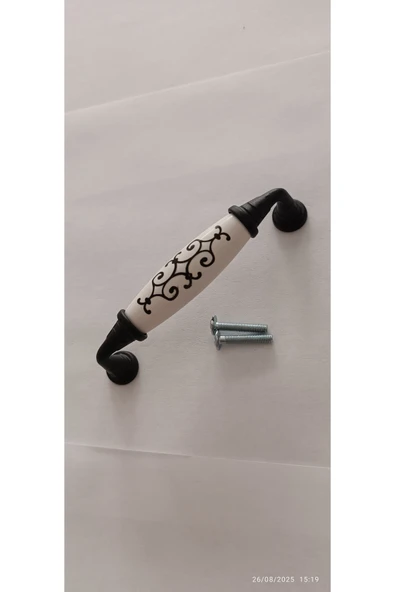 96 MM 1 ADET LÜX MOBİLYA KULPU SEÇİL SİYAH METAL AYAKLI BEYAZ SİYAH DESENLİ PLMR DOLAP MUTFAK ürün görseli 1