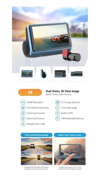 Dahua DAE-HC3511GW-S8 S8 2K Araç İçi Kamera 128 GB'a MicroSD Destekler GPS Dahili Wi-Fi G-Sensör ürün görseli 1