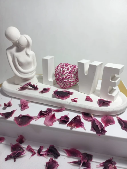 LOVE Yazılı Kalp Figürlü Sarılan Sevgili Biblo Set Beyaz ürün görseli 1