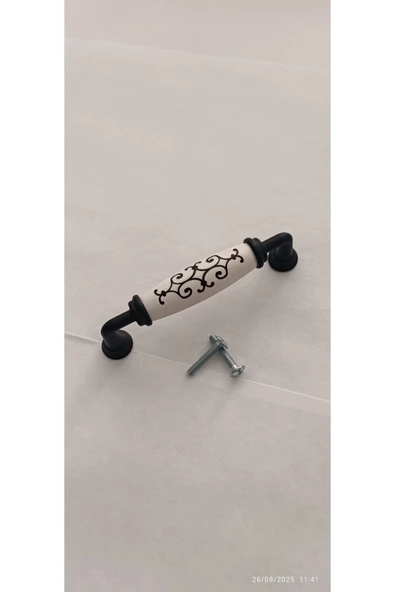 96 MM 1 ADET EFE SİYAH METAL AYAKLI BEYAZ SİYAH DESENLİ LÜX POLİMER SERT DOLAP KULP MOBİLYA MUTFAK ürün görseli 1