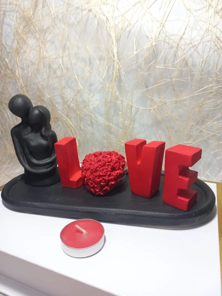 LOVE Yazılı Kalp Figürlü Sarılan Sevgili Biblo Set Siyah-Kırmızı ürün görseli 1