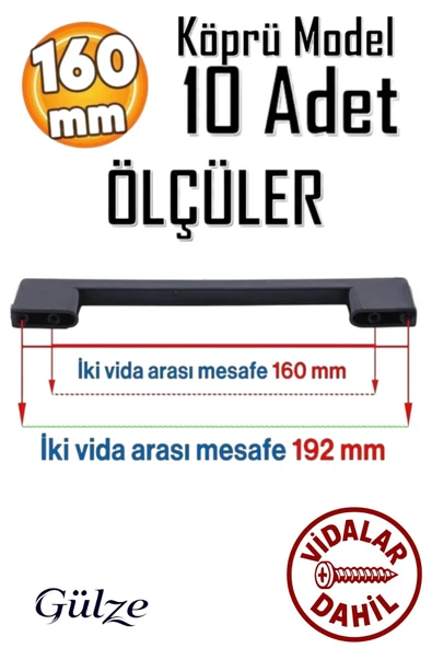 160-192mm KÖPRÜ MODEL MOBİLYA KULPLARI-MUTFAK, ÇEKMECE, DOLAP KULPLARI (10 ADET) ürün görseli 1